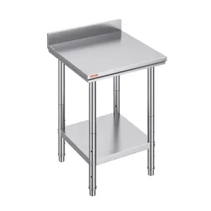 【DealsForYouDays】VEVOR 24x24x35 In Stainless Steel Kitchen Work Table with Shelf, Heavy-Duty Commercial Food Prep Table, Adjustable Height for Restaurant, Home