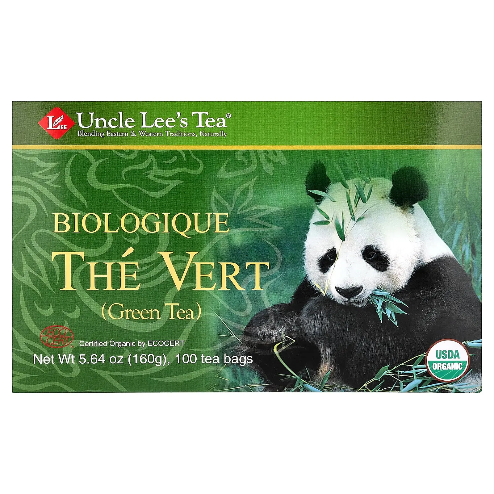 Uncle Lee's Tea Organic Green Tea, 100 Tea Bags, 5.64 oz (160 g)