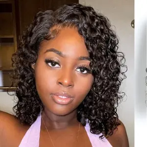 Wear and Go Glueless Wigs Human Hair Pre Plucked Pre Cut Water Wave Bob Wigs for Black Women 4x4 Glueless Lace Closure Human Hair Curly Bob Wigs