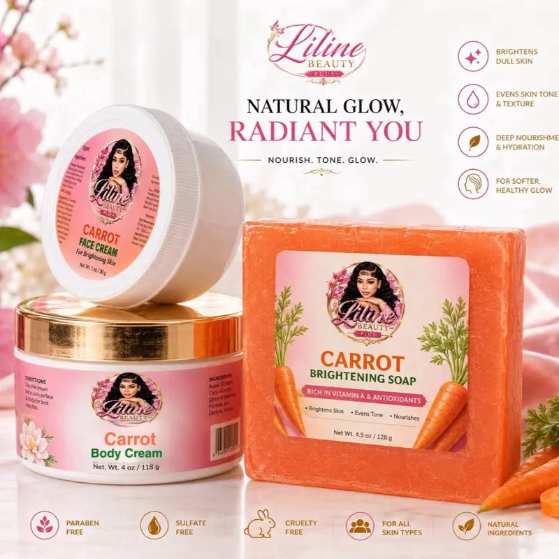 LilineBeautyPlus1 Carrot Skin Care Sample Kit, Brightening, Moisturizing, Hydrating, Smooth Complexion Support
