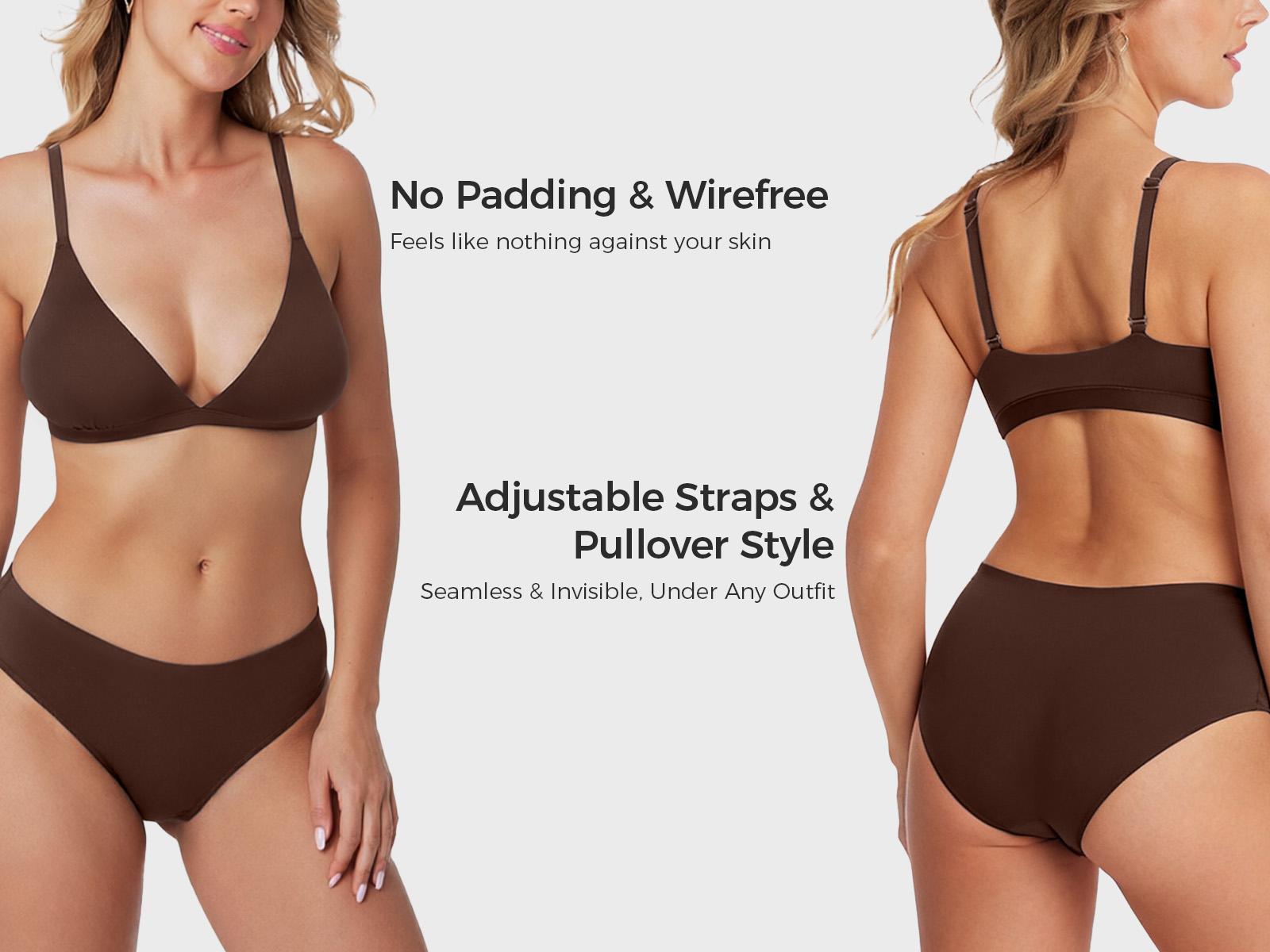 VRCOMFY  Women's Inbarely Triangle Bralette Plunge Unlined Seamless Bra No Underwire Sexy Comfortable Everyday