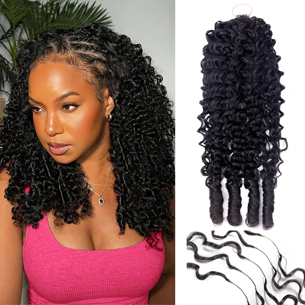 [Crochet Hair] Burmese Curly Human Hair Extensions For Miracle Knots Long Cord Feather for Braiding Invisible Pre Separated Knotless Bling Hair Crochet Hair 50g/Pack 4-5 Bundles Recommended for Full Head