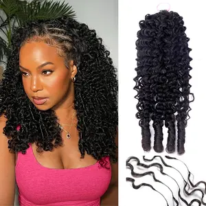 [Crochet Hair] Burmese Curly Human Hair Extensions For Miracle Knots Long Cord Feather for Braiding Invisible Pre Separated Knotless Bling Hair Crochet Hair 50g/Pack 4-5 Bundles Recommended for Full Head