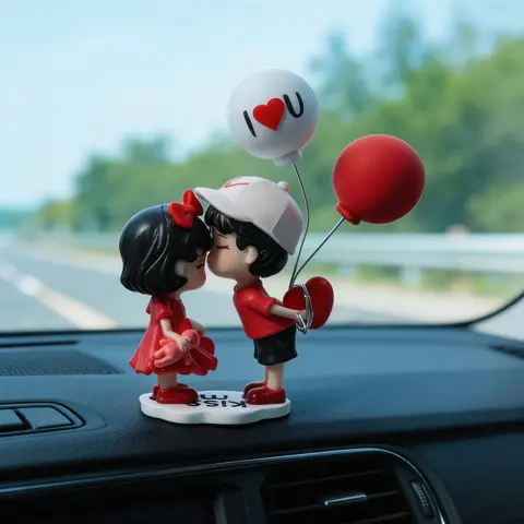 Romantic Eco-Resin Cartoon Couple Figurines Set - Mini Peel-Stick Dashboard Accessory, Interior Car Decor, Universal Vehicle Ornament, Office Desk Accent, Interior Car Accessories
