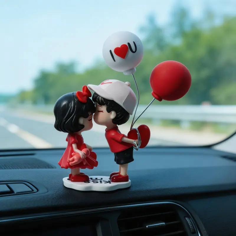 Romantic Eco-Resin Cartoon Couple Figurines Set - Mini Peel-Stick Dashboard Accessory, Interior Car Decor, Universal Vehicle Ornament, Office Desk Accent, Interior Car Accessories