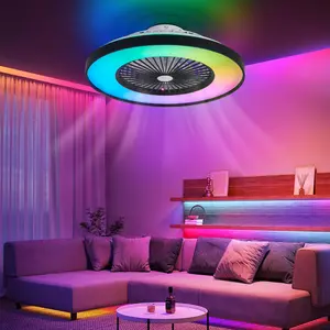 Disco Ceiling Fan Lights With Remote & App Control, RGB-LED Stepless Dimmable and Music Sync, 6 Level Reversible Wind Speed, for Living Room Bedroom Party