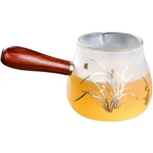 Dfshgdf173 One Gold and Silver Burnt Glass Tea a Infuser Bottle Tea Cup Glass Side Handle Pitcher Fairness Cup Sharing Cup, Kungfu Tea Pitcher Thick Heat-Resistant Frosted Points Tea Ware Large Pour Tea Sea Tea Strainer Strainers for Make Tea Tea, Gongfu