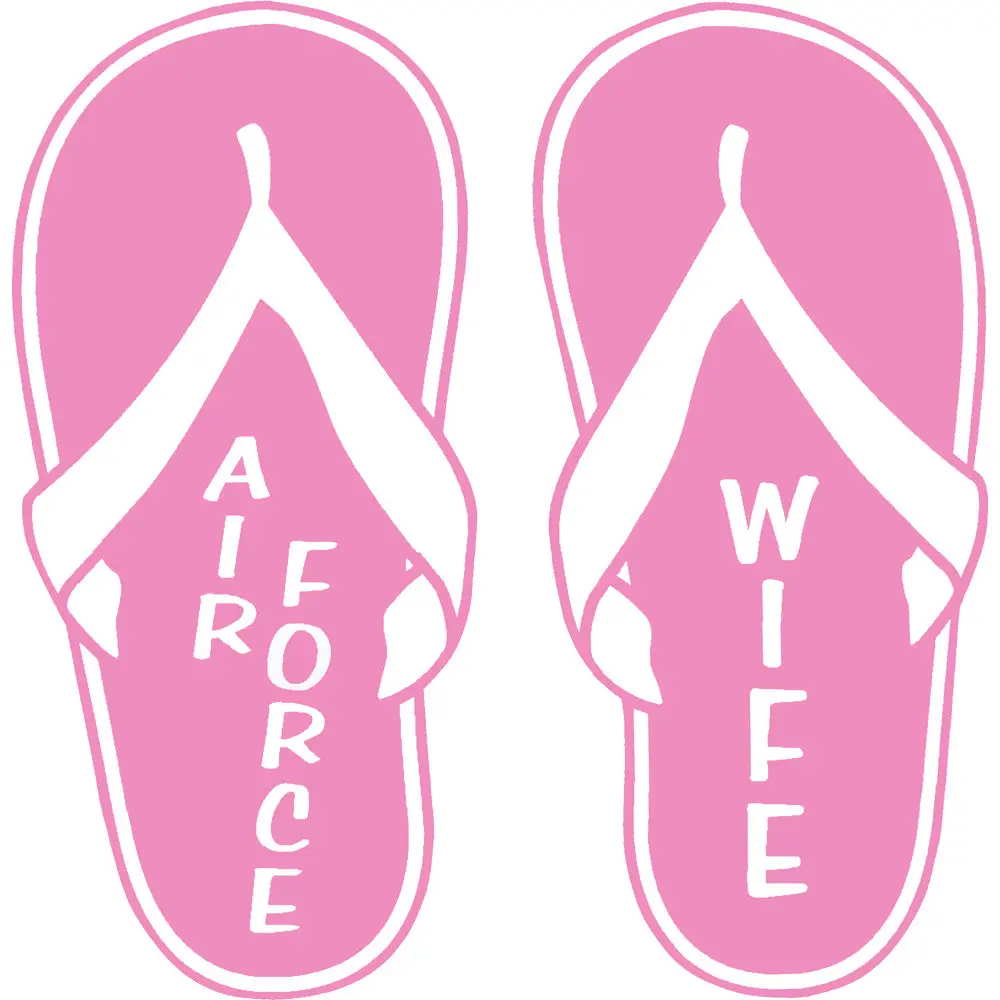 Women's Air Force Wife Support Open Toed Sandals - 4" Vinyl Transfer Slip-On Pink Flip Flops, Casual Wear, Vinyl Decals