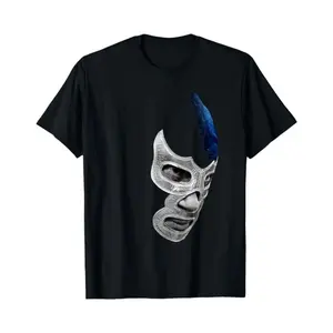 Mexican Wrestler Demon Blue Libre T-Shirt For Men Women And Teens With Geometric Cotton Fabric Perfect For Sports And Outdoor Activities Z73