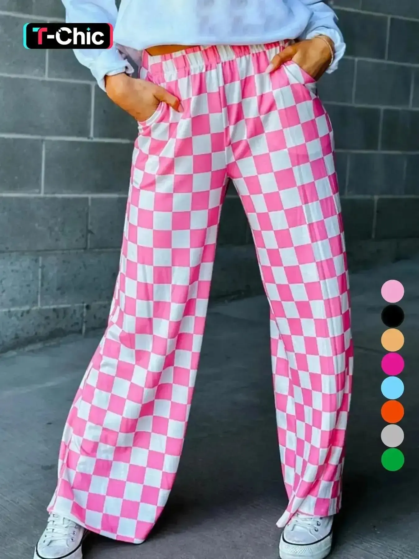 Women's Plaid Print Pocket Elastic Waist Straight Leg Pants Casual Streetwear Fashion Trousers Comfy for Daily Wear Ladies Bottoms All Seasons essential wardrobe urban streetwear multi pocket relaxed style
