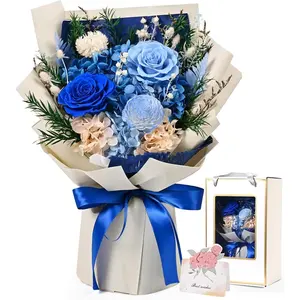 for Delivery ,Blue Preserved ,  Bouquet with  Box, Forever Rose for Women Mother Day Birthday,Valentines Day Gifts for Her