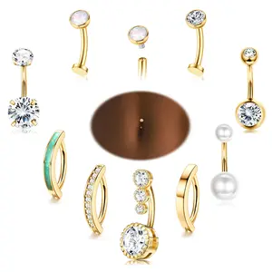 9Pcs/Set Belly Button Rings,Surgical Stainless Steel Belly Rings,CZ Clicker Belly Button Piercings for Women Navel Piercings,Christmas Party Gifts,Hand Tools Kits
