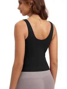 ODODOS Cloud Feeling Tank Bra for Women U Back Wirefree Longline Sports Bra Yoga Crop Top