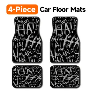 4-Piece Joker HA HA HA Laugh Print Car Floor Mats Universal Fit Auto Floor Liner All Weather Protection Non-Slip Carpet, Black Mats with Gray Graffiti Style "HA HA" Text Design for Joker Fans