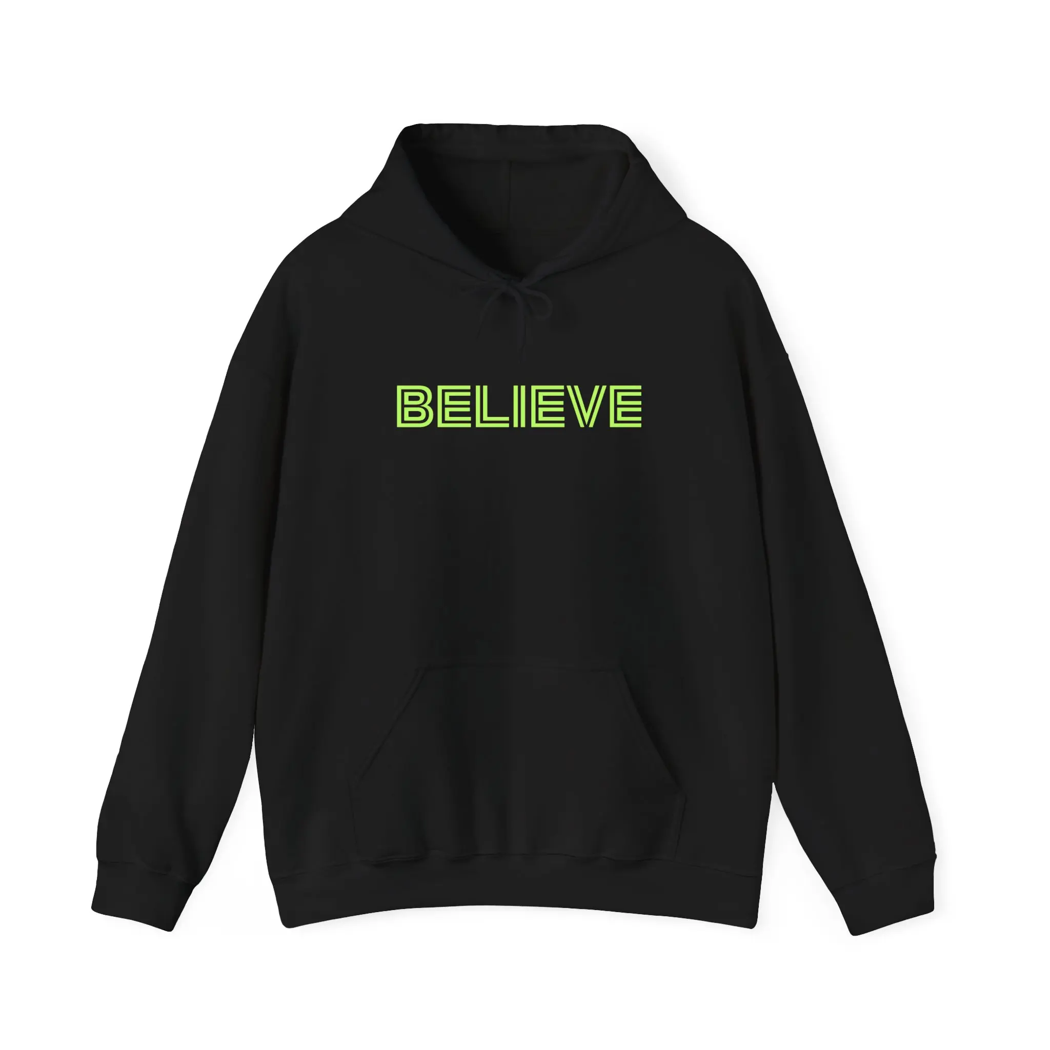 Believe Hoodie (Neon), Inspirational Sweatshirt, Positive Vibes Jumper, Gift for Optimists, Motivational Clothing, Believe in God Pullover