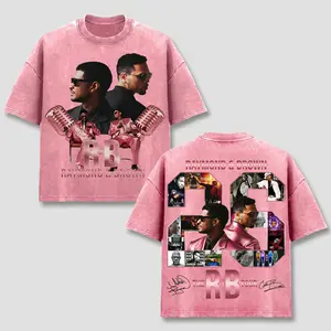 Brown Raymond T-Shirt Pink, "Breezy" Raymond & Brown Tee, The R&B Tour 2026 Clothing, Pink Metallic Microphone Top, Retro 90s Block Number 26 Merch, Vintage Acid Washed Apparel, Team Breezy Hip Hop Fan Gift, United States Unisex Oversized Black Wear