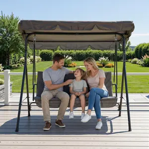 Heavy-Duty 3-Seat Outdoor Swing Chair with Adjustable Canopy – Breathable Cushioned Seat – Sturdy Steel Frame – 600 lbs Capacity – Ideal for Garden, Porch, Backyard, Poolside outdoorfun