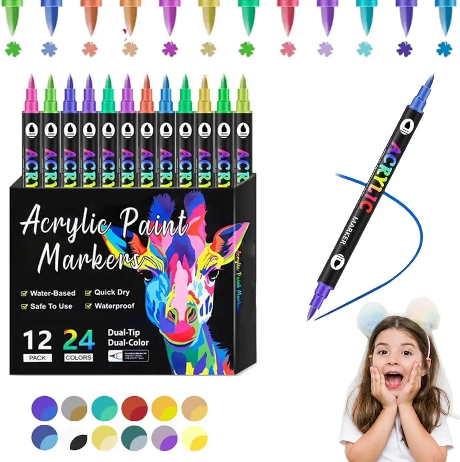 【Back to School】24/72/96 CLRS Dual Brush Marker Pen Set,   Acrylic  Paint Pens Set with Fine & Brush Tips for Egg, Fabric, Rock, Glass, Wood, Coloring Books – DIY Arts & Crafts  – Classroom Must Haves & School Supplies, Halloween Christmas Gifts