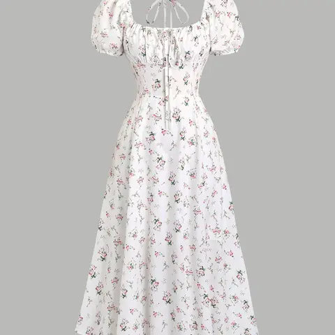 Women's Floral Print A-Line Dress, Fashion Casual Style for Daily Holiday Vacation Wear, Ladies Chic Dress for All Seasons, Womenswear Boho Summer Style, Floral Bohemian Dress