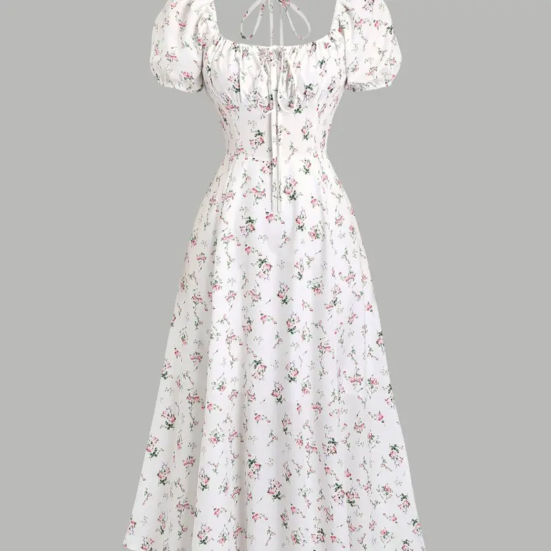 Women's Floral Print A-Line Dress, Fashion Casual Style for Daily Holiday Vacation Wear, Ladies Chic Dress for All Seasons, Womenswear Boho Summer Style, Floral Bohemian Dress