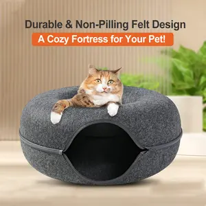 Large Cat Donut Cave, Cat Tunnel Bed for Indoor Cats, Scratch-resistant Cat Toys, Round Felt Cat Tube Toy with Peephole, and Washable Large Donut Cat Bed for Small Pets Rabbits, Kittens, Puppies Home