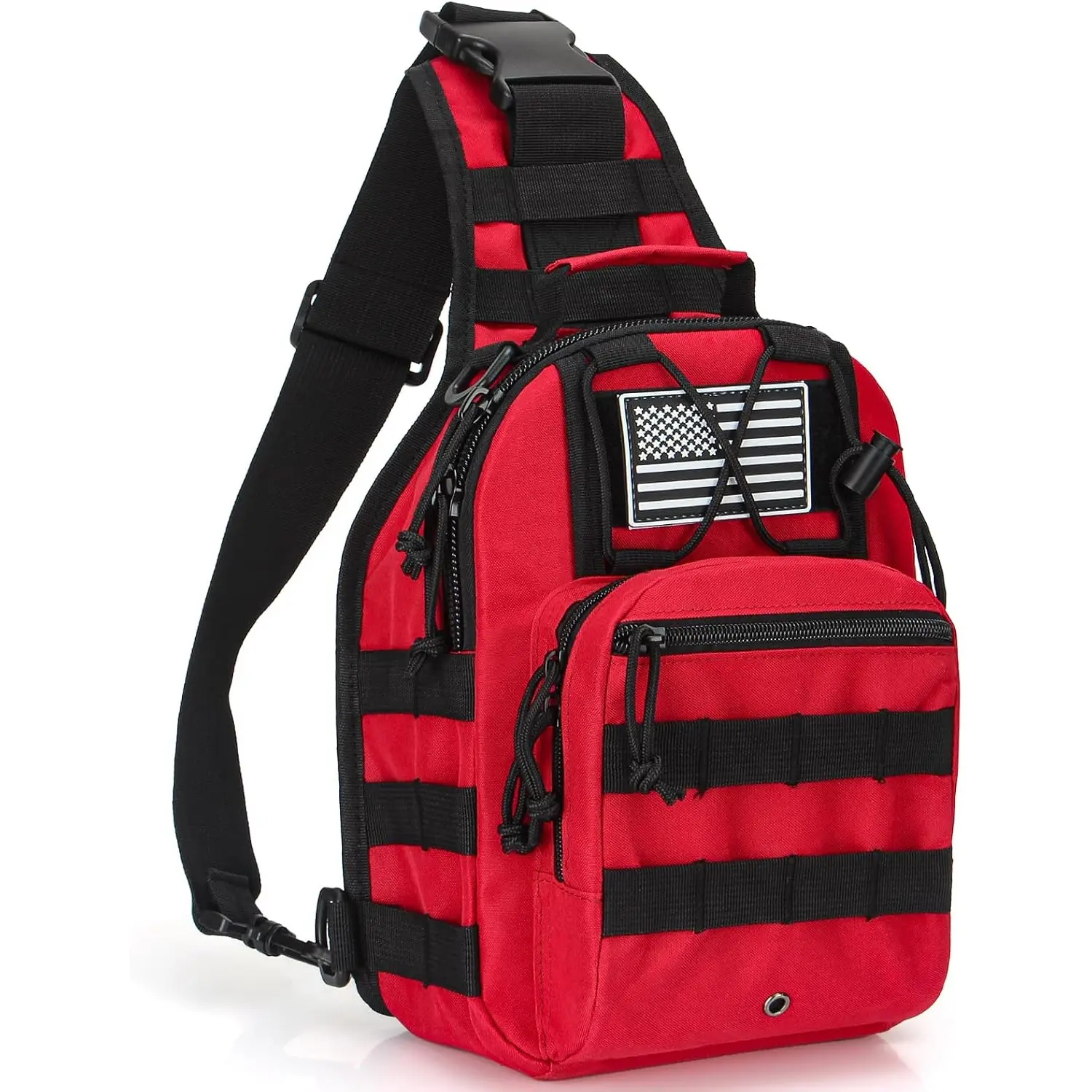 First Aid Sling Backpack - EMS Equipment Emergency Medical Supplies Tactical Range Shoulder Molle Bag - Heavy Duty Sports Outdoor Rescue Pack - Perfect for Camping Hiking Trekking - Red