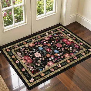 Vintage Floral Welcome Door Mat, Non-Slip Design, Foldable Carpet for Home Entrance, Living Room & Bedroom Decor, Floral Area Rug, Flower Pattern Rugs