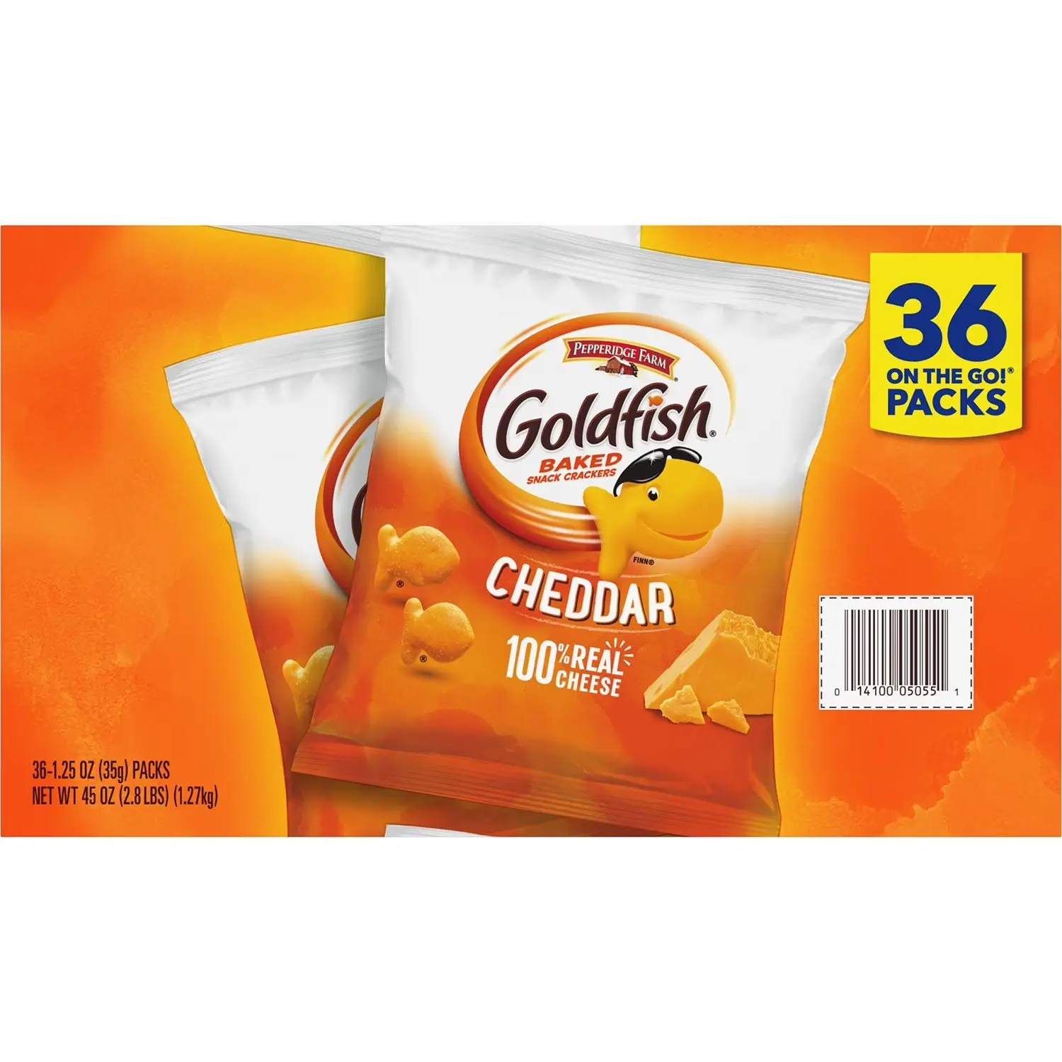 Pepperidge Farm Goldfish Crispy Baked Cheddar Cheese Snacks - 1.25 oz, 36 Pack, Made with Thiamine Mononitrate, Reduced Iron, Onion Powder, Ideal for Road Trips & Lunch Packing