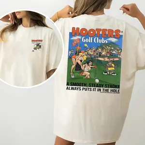 Vintage 90s Hooters Golf Clubs best New Graphic Unisex Tee Shirt, Hooters Goff Club T-Shirt, Both-side Tee, Oversized Cotton Tee