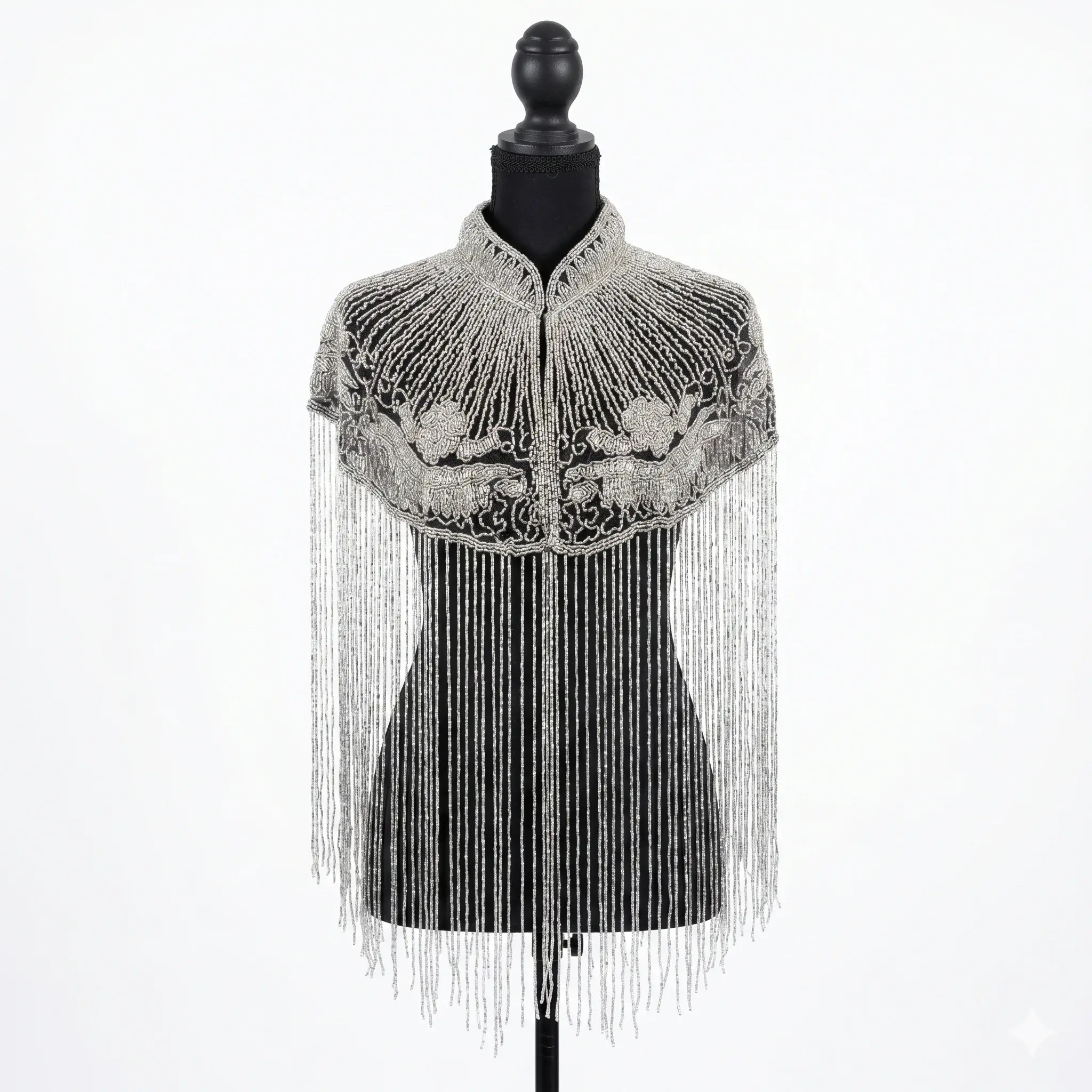 Beaded-Fringe Capelet - Silver Beaded-Fringe Capelet - Silver
