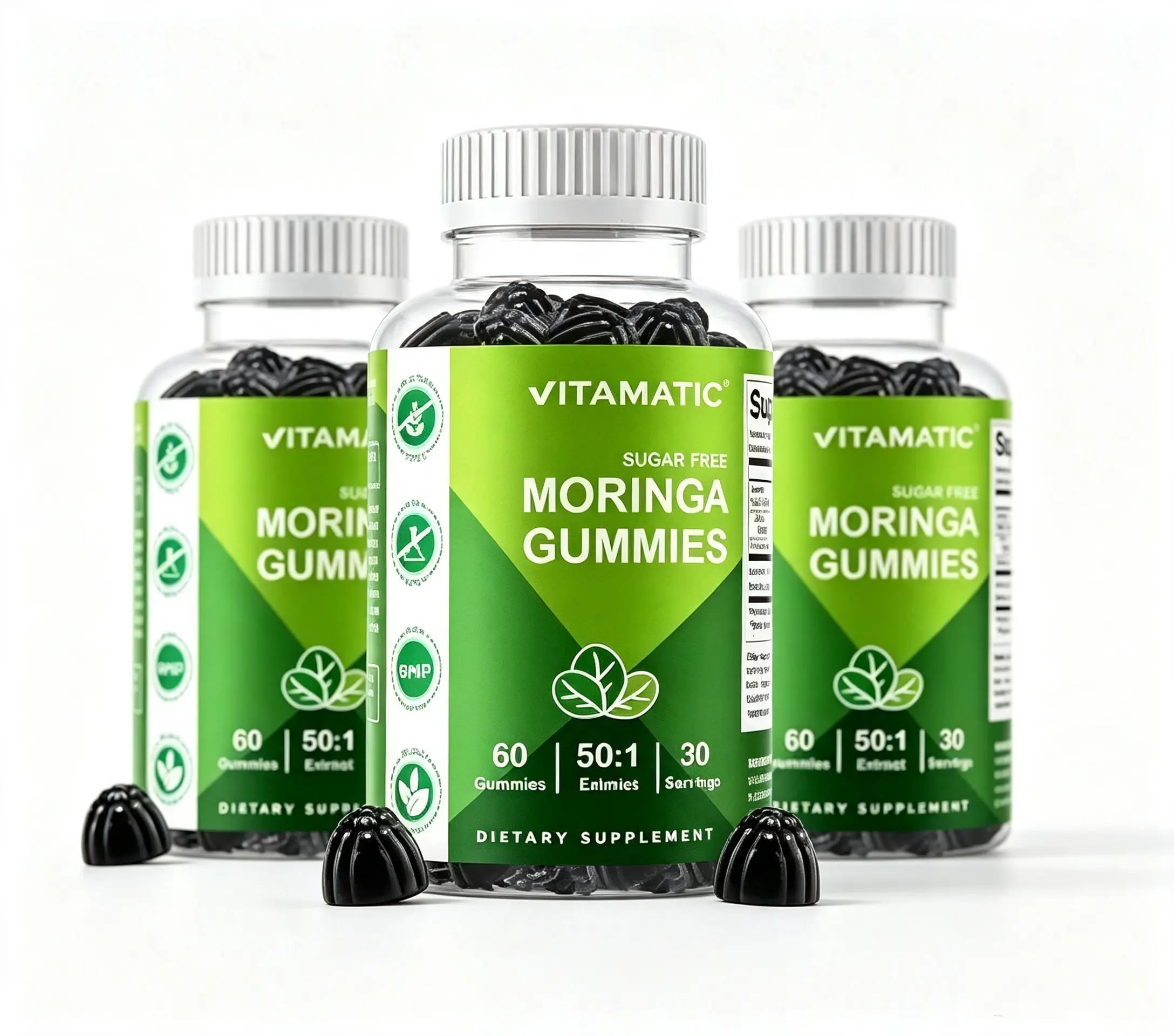 Vitamatic Moringa Leaf Extract, 60 Sugar Free Gummies - 2 Pack | Green Superfood 50:1 Extract, Vegan, Pectin Based, Non-GMO, Gluten Free