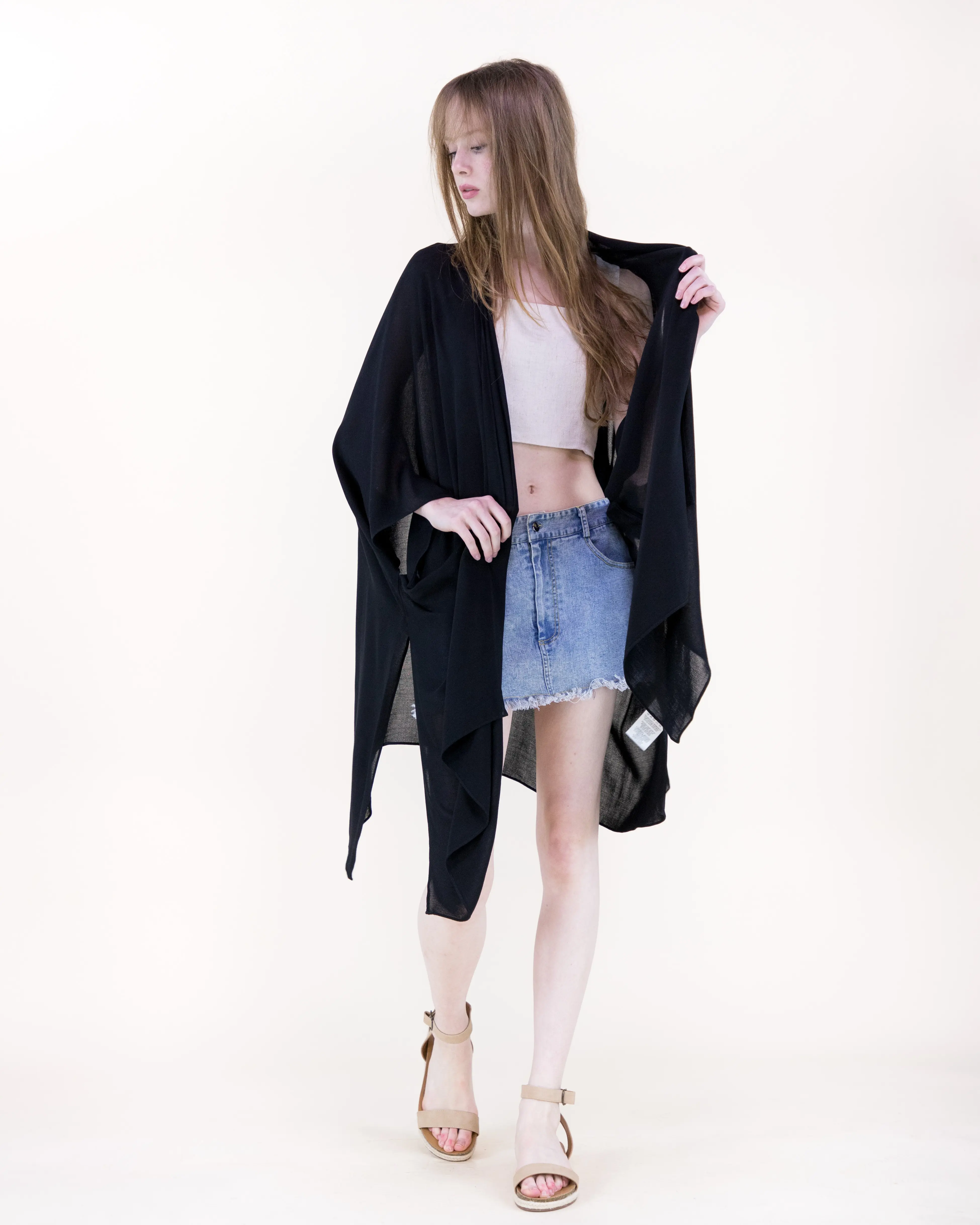 Lightweight Drape Open Front Cardigan – Women’s Flowing Kimono Sleeve Cover-Up (One Size)