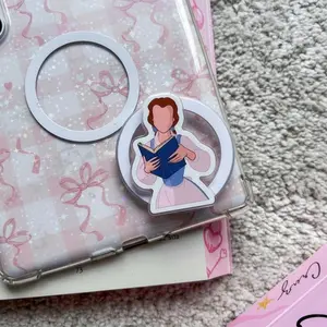 Reading Princess Phone Grip Stand - Fairytale Aesthetic Phone Holder - Book Lover Gift for Her - Library Themed Tech Accessory - Cute Girl with Book Phone Decor - Royal Reader Accessory