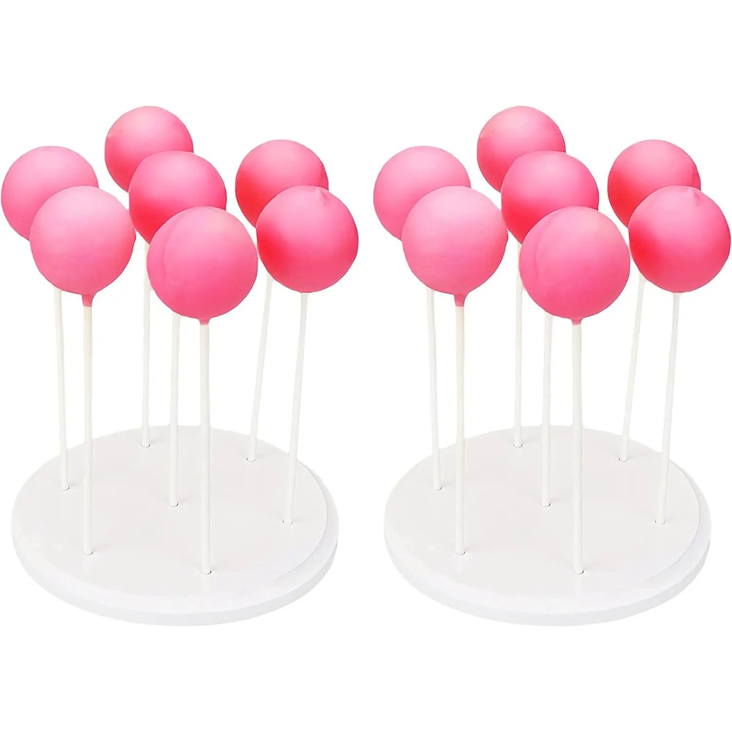 2 Pack Cake Pop Stand - 7 Hole Wood Lollipop Holder Display Round Candy or Sucker Stand for Wedding, Birthday Party, White
