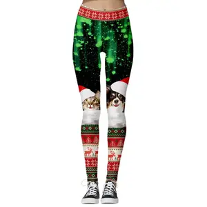 Christmas Cats Dogs Ugly Women's Leggings, Yoga Pants, High Waist Hunting Tights, Women's Outdoor Fitness Outfit