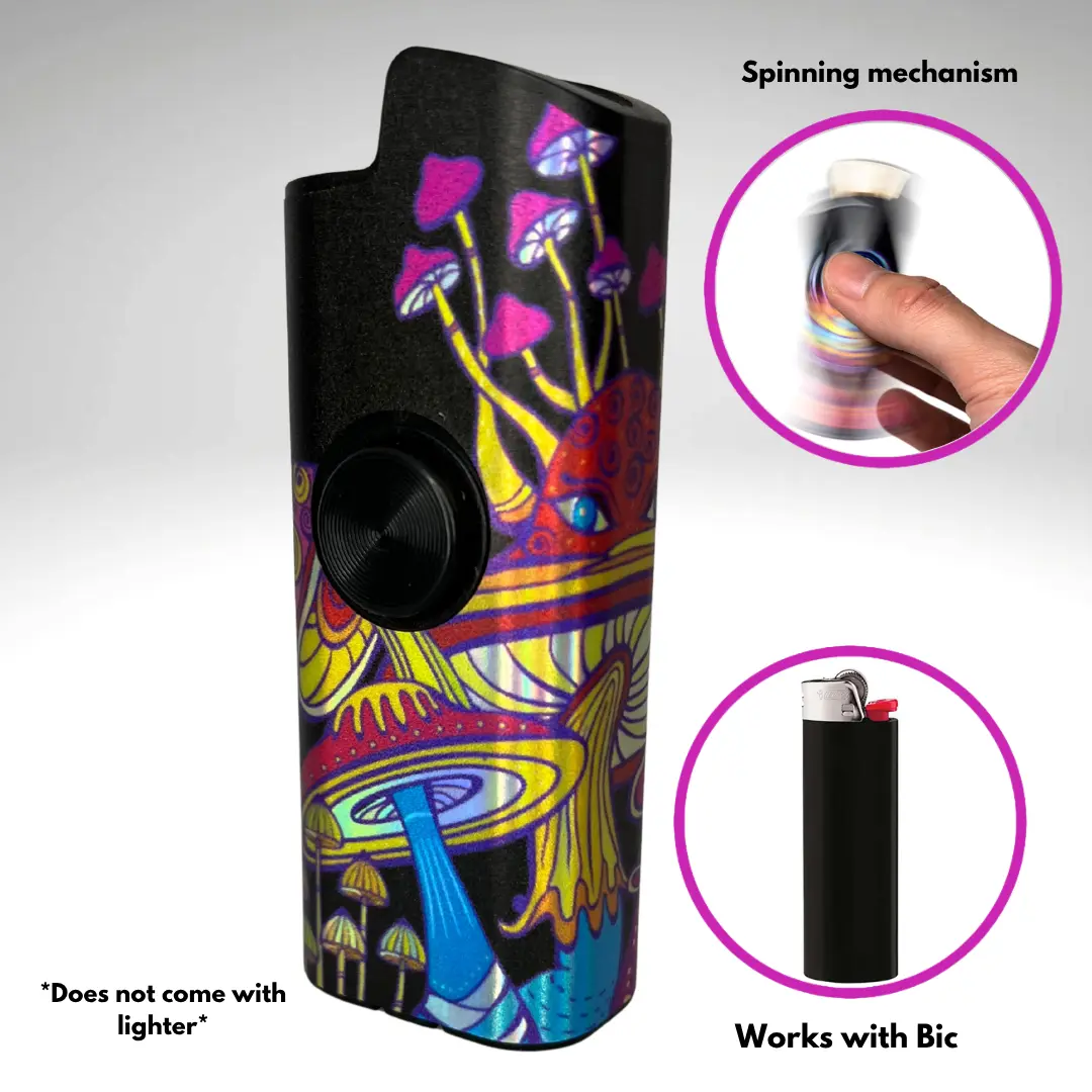 FLKR LYTR Large Mushroom Fidget Spinning Lighter Case - BIC-Compatible, 2.35×1.04×0.63 in Polypropylene Plastic Body, Matte Elegant Look Designs, Spin-to-Calm for Adult Single Lytr Users, Secure Hold, Protection, Less Daily Wear Home Accessory