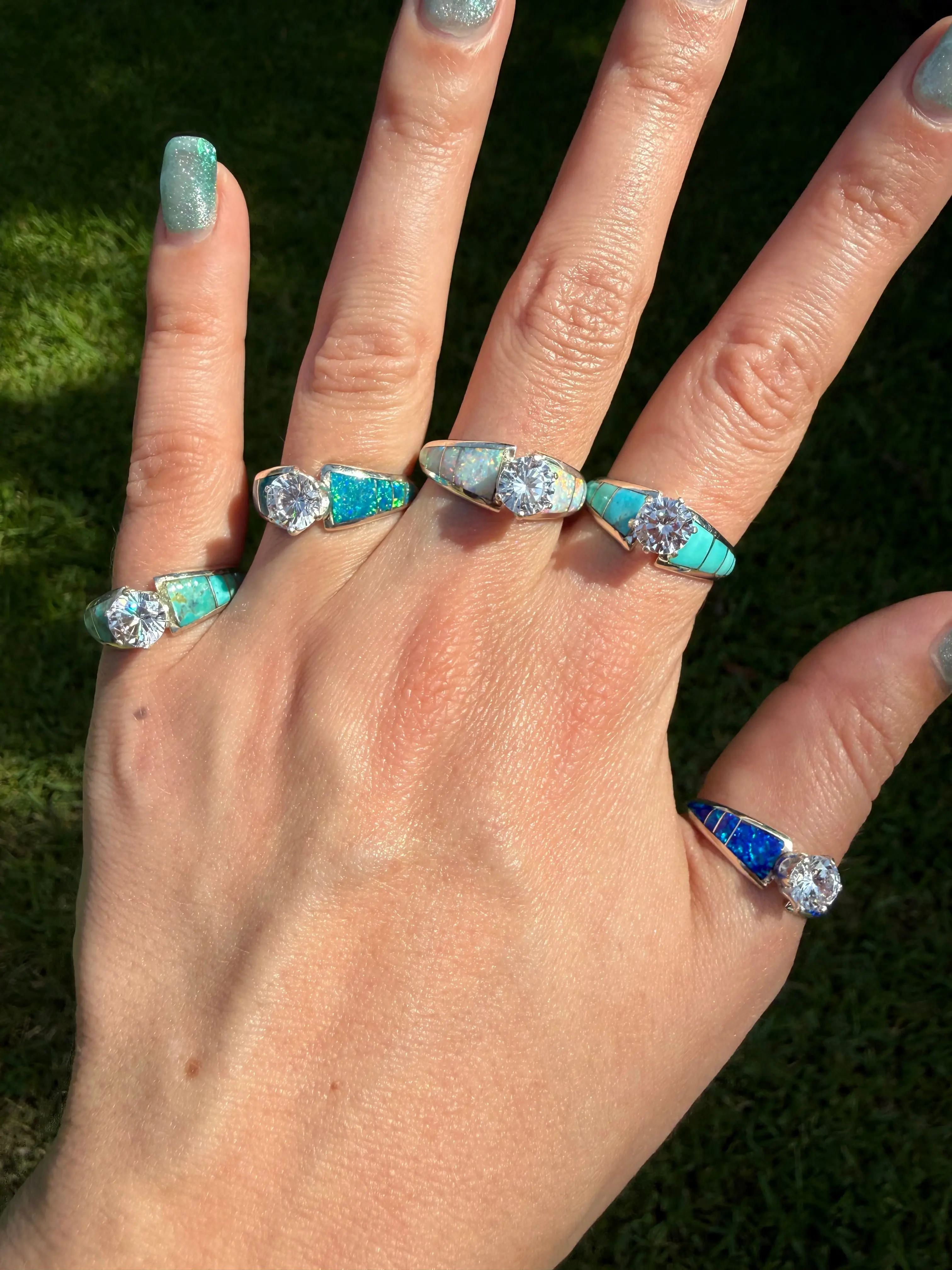 Navajo Crystal And Turquoise or Multi Stone Sterling Silver Ring
