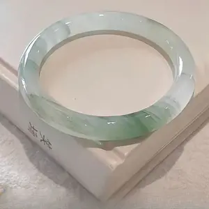 Women's Natural-Style Tianshan Green Glass Imitation Jade Bangle - Semi-Float Flower Round Bracelet, Elegant INS Fashion Jewelry
