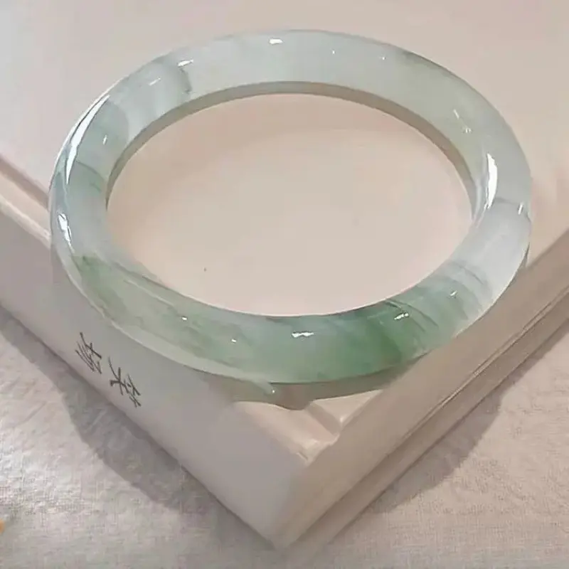 Classic Tianshan Green Veined Glass Bangles for Women, Traditional Mock Jade Bracelets with Slip-On Fit, Costume Jewelry, Adults, Jewelry For Women, Natural Veins, Sweet, 58Mm, 62Mm, Elegant Ins Fashion Accessory, Green Veining, High Quality Bracelet, Wri