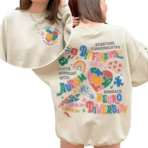 [Made in USA] Autism Awareness Sweatshirt, Everyone Communicates Differently Graphic, Unisex Support Apparel