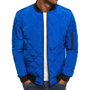 Stand Collar Short Cotton Jacket for Men's Winter Fashion Quilted Design in Navy Blue Comfortable Stylish