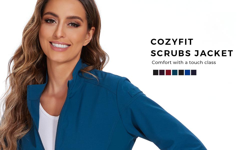 COZYFIT Scrub Jackets for Woman, Zip Front Nurse Jacket, 4-Way Stretch Fabric SpringStatements