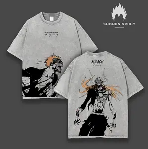 Ichigo "Hollow Mark" Bleach Washed Tee, Double Printed Vintage Oversize Anime T-Shirt, Heavy Cotton Manga Top, Unisex Streetwear, Gift for Anime Fan
