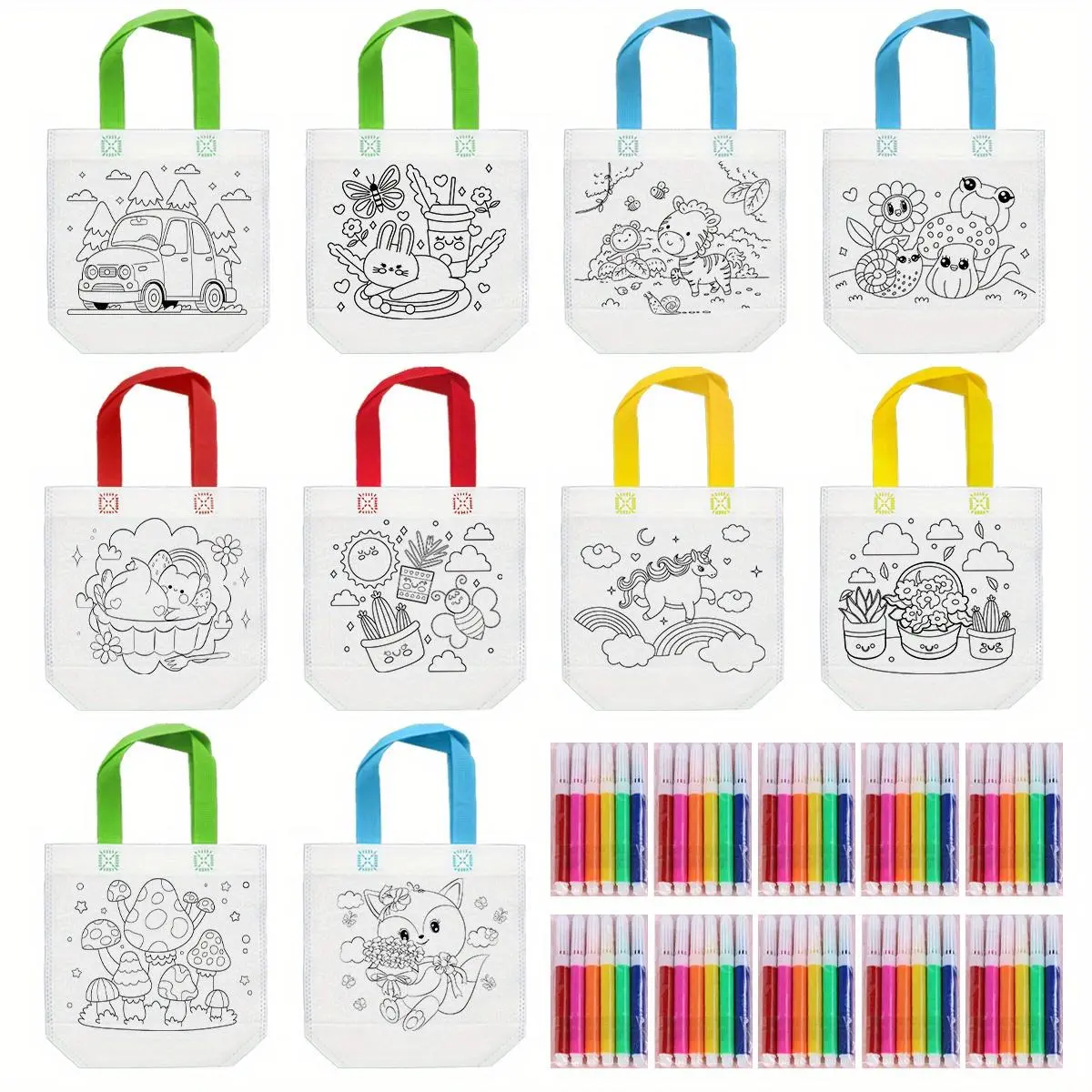 DIY Coloring Gift Packaging Bag, 20pcs/set Including 10 Sets Of Pens and 10 Bags, Stimulate Creativity, A Practical, Cute, and Time-killing Little Gift, DIY Craft Kit, Arts Crafts Supplies