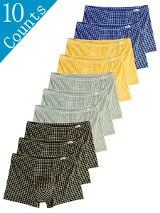 10 pcs men's 'HELLO' Printed Grid flat cornered underwear, Underwear Boxers, Casual style underwear, soft, comfortable boxer briefs, quick drying sports underwear, suitable home-based, comfortable men's flat underwear, suitable for all seasons