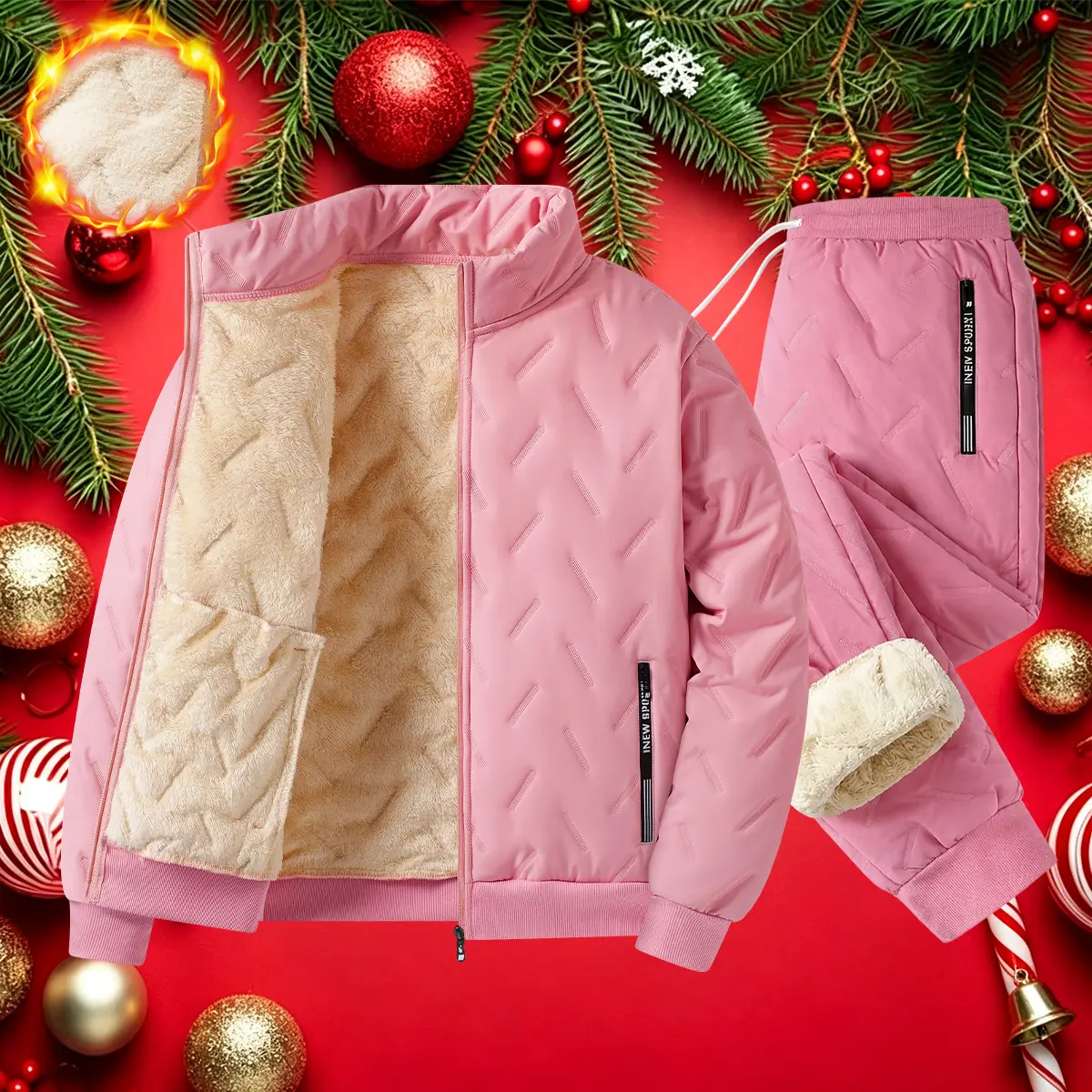 Women’s winter thick ski jacket paired with warm snow pants – high-quality windproof softshell jacket with warm fleece lining and snow pants – suitable for skiing, snowboarding, hiking, travel, fitness, snow sports, climbing, and camping