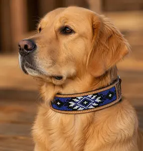 Leather Dog Collar Full grain Leather Handmade Tooled Carved 1.5" wide