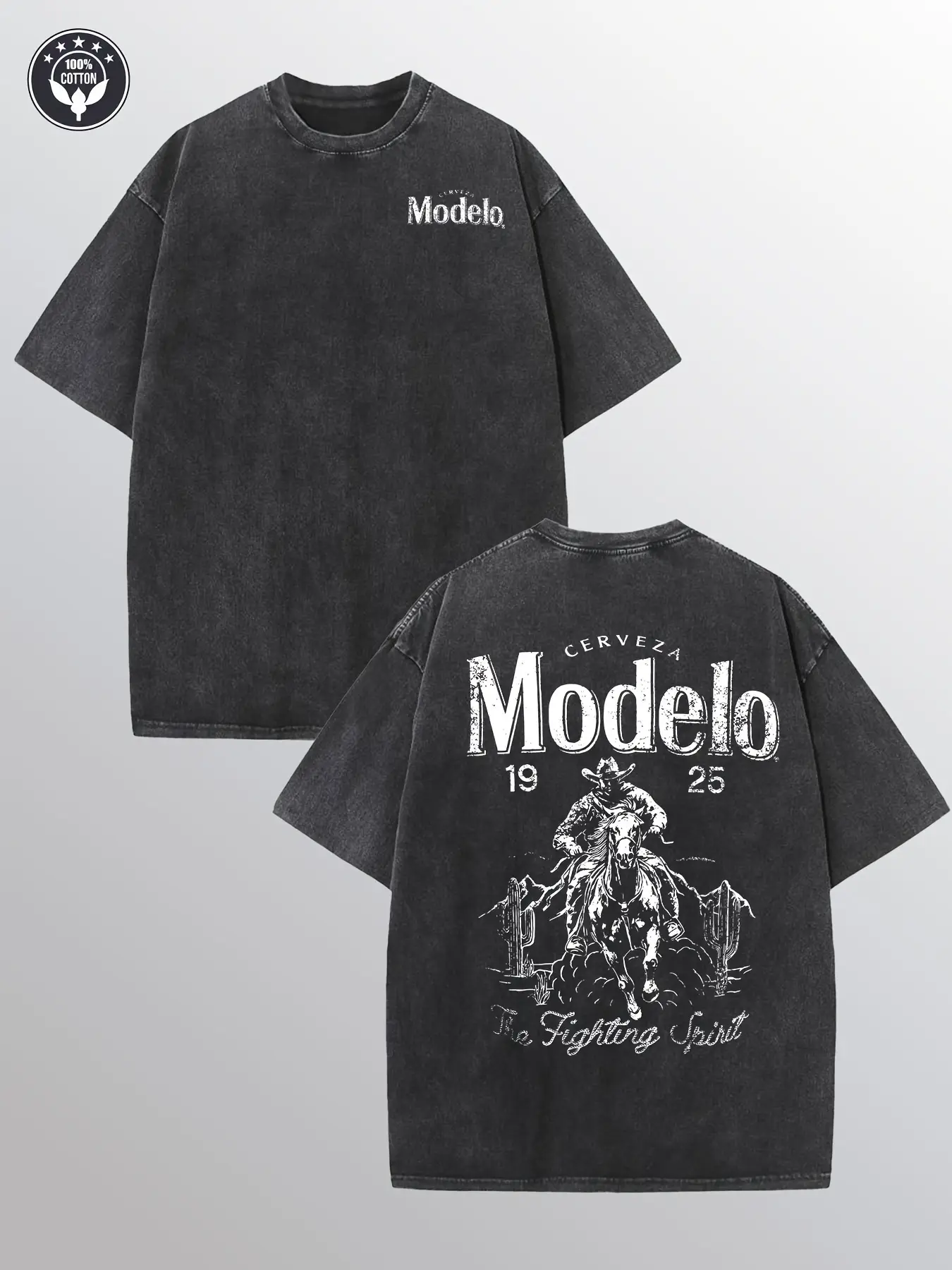 Modelo men's washed cotton T-shirt, 100% cotton, casual sports style shirt T-shirt, trendy fashion street style, suitable for travel and sports wear