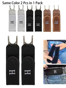 2 Packs Tactical Metal Hook Elastic Belt (Unisex) - Patented No - Buckle Invisible Design | Soft Adjustable Side belt(Black & White & Brown) Adjustable Waist Belt