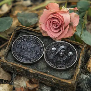 Memento Vivere Challenge Coin Grim Reaper, Hourglass Token Stoic Gift